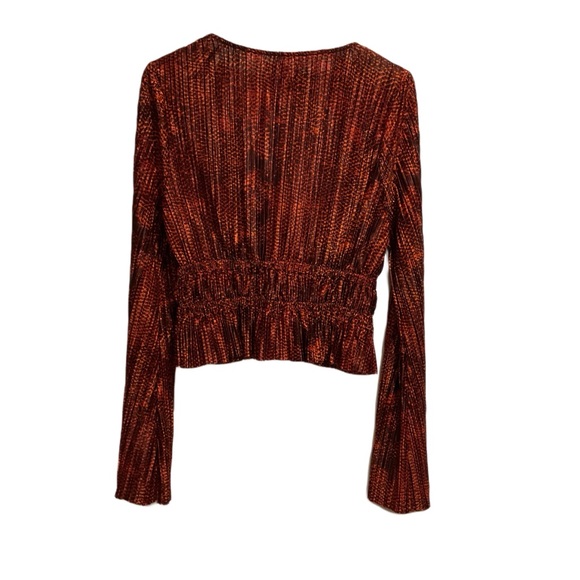 Urban Outfitters Women’s Plisse Peplum Crop Top Brown - Picture 2 of 11